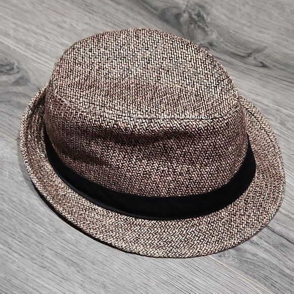 Varigated Brown & Black Straw Tight Woven Fedora Hat - Picture 2 of 4